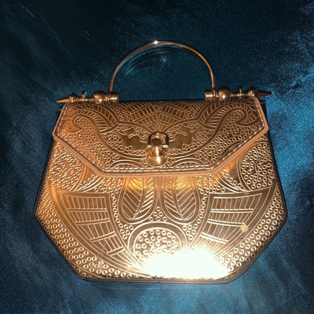 Gold Art Engraved Spiked Top Handle Bag